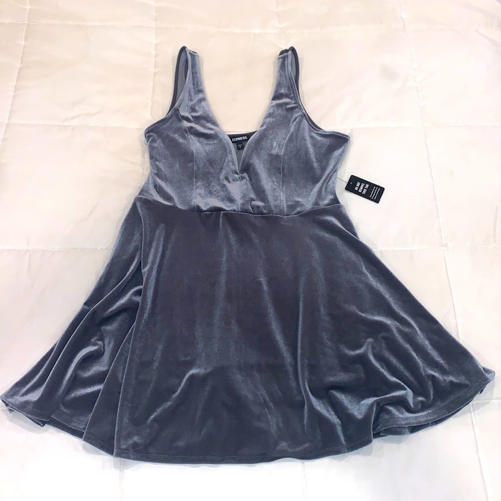 Express Velvet Scoop Neck Dress in Steel Gray